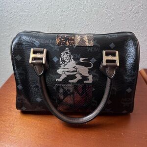 MCM Visetos Princess Lion Leather Boston Bag